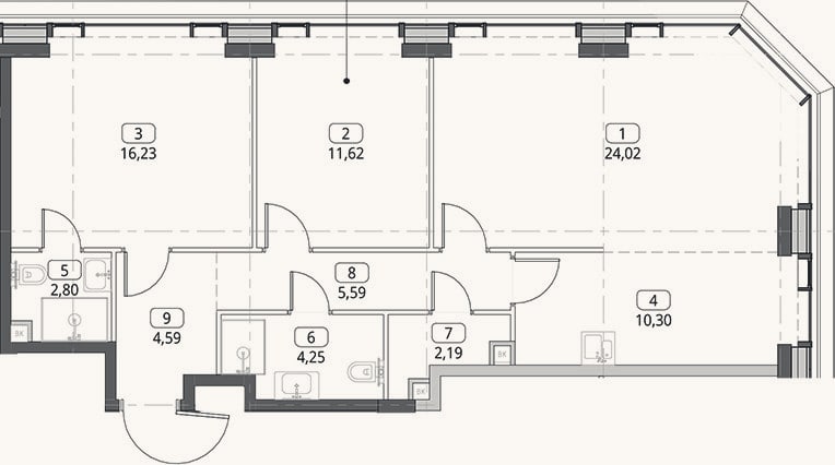 Планировка: 3-к, 81,6 м²