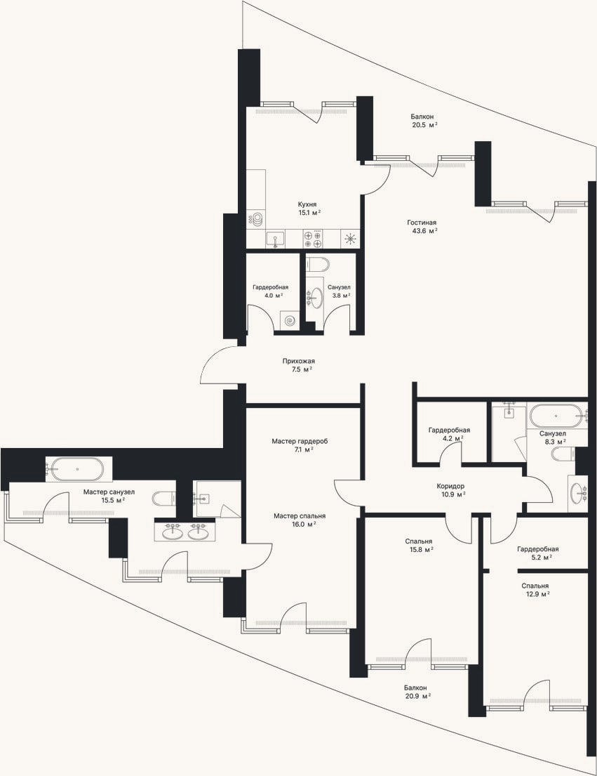 Планировка: 4+ к, 169,9 м²