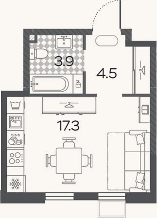 Планировка: Студия, 25,7 м²