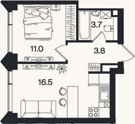 Планировка: 2-к, 35 м²