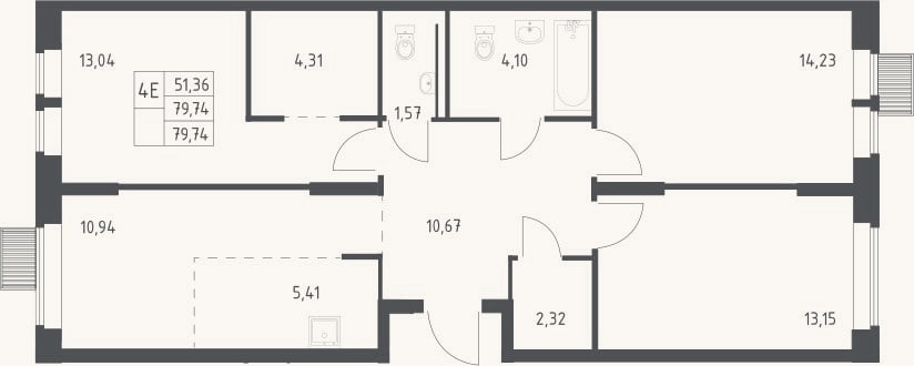 Планировка: 4+ к, 79,7 м²
