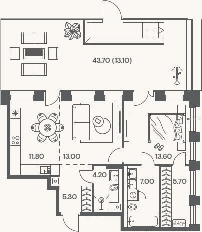 Планировка: 2-к, 60,6 м²