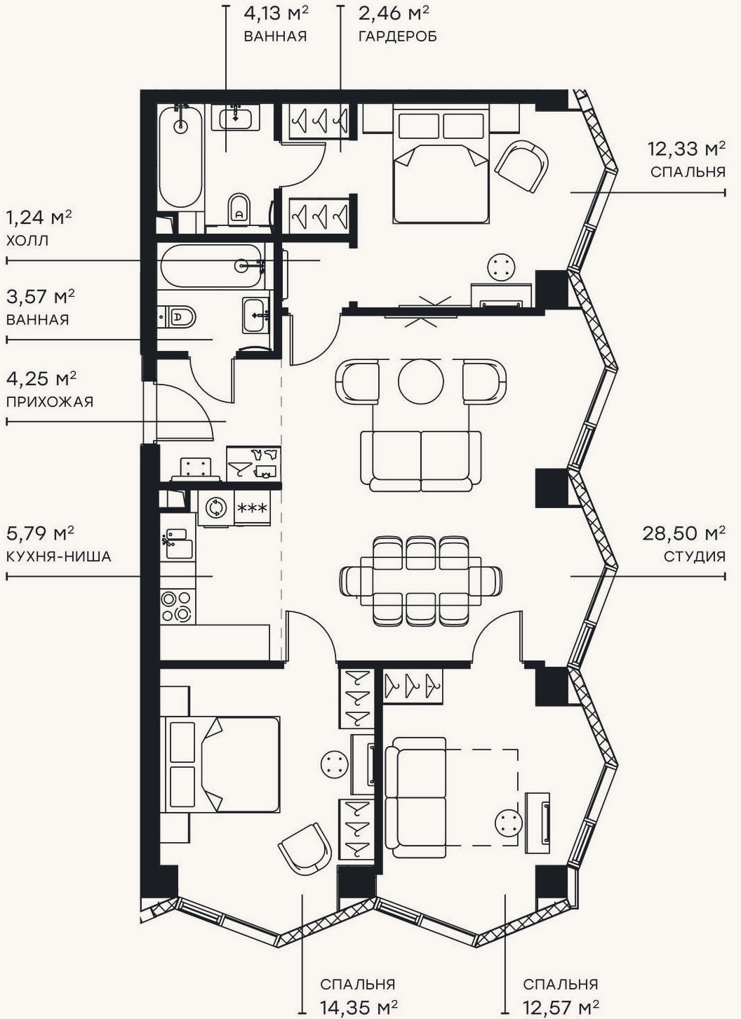 Планировка: 4+ к, 89,2 м²