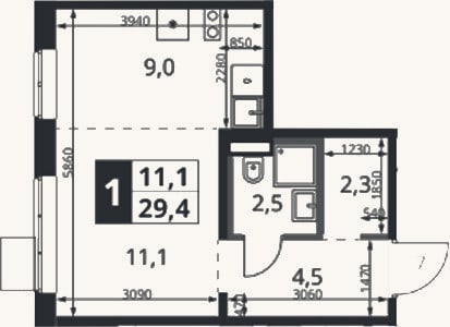 Планировка: Студия, 29,4 м²
