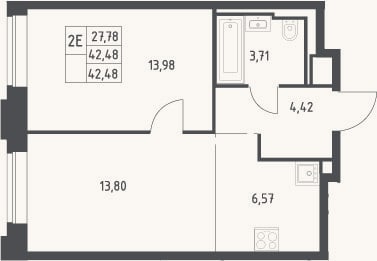Планировка: 2-к, 42,5 м²