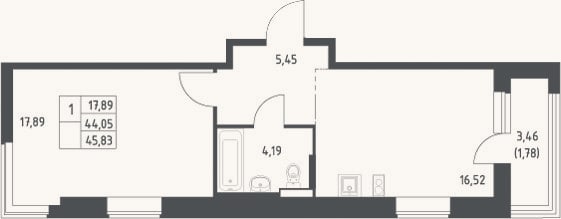 Планировка: 2-к, 46,8 м²