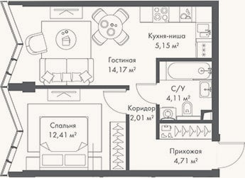 Планировка: 2-к, 42,6 м²