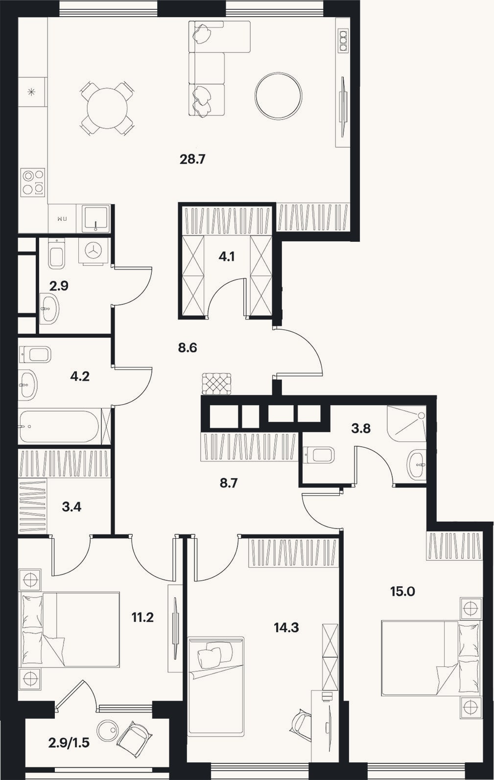 Планировка: 4+ к, 103,8 м²