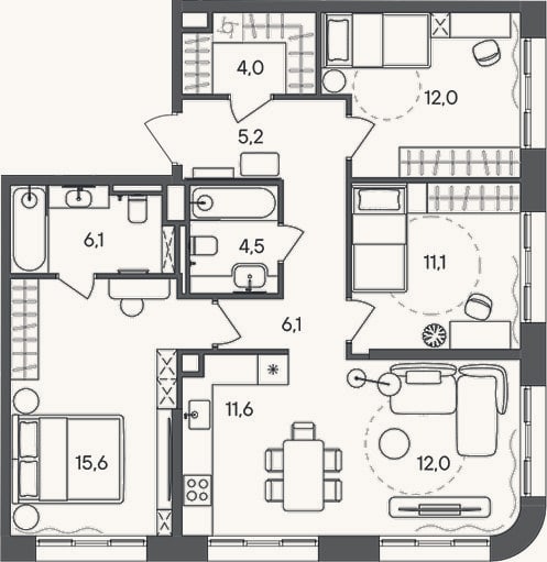 Планировка: 4+ к, 88,2 м²