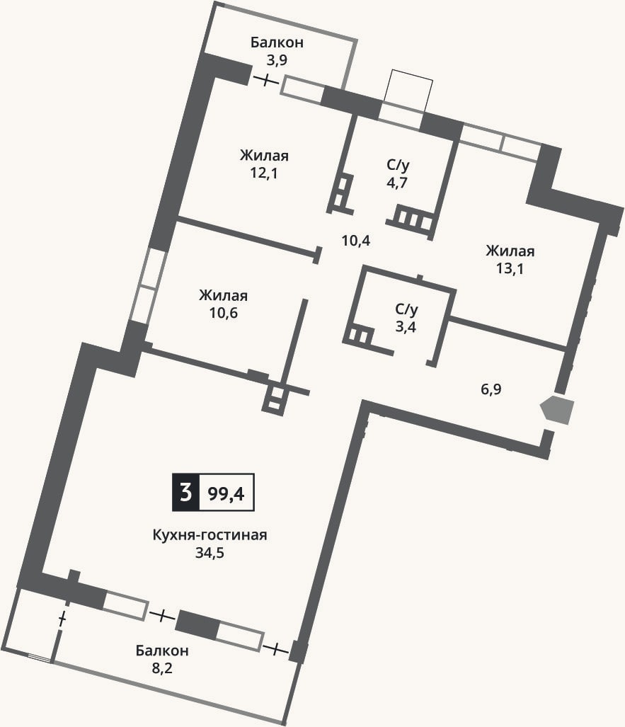 Планировка: 4+ к, 95,8 м²