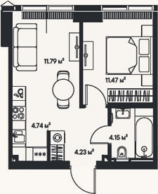 Планировка: 2-к, 36,4 м²
