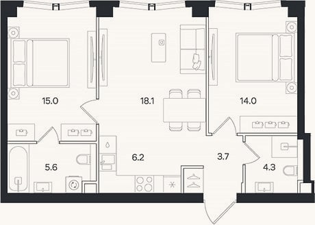 Планировка: 3-к, 66,9 м²