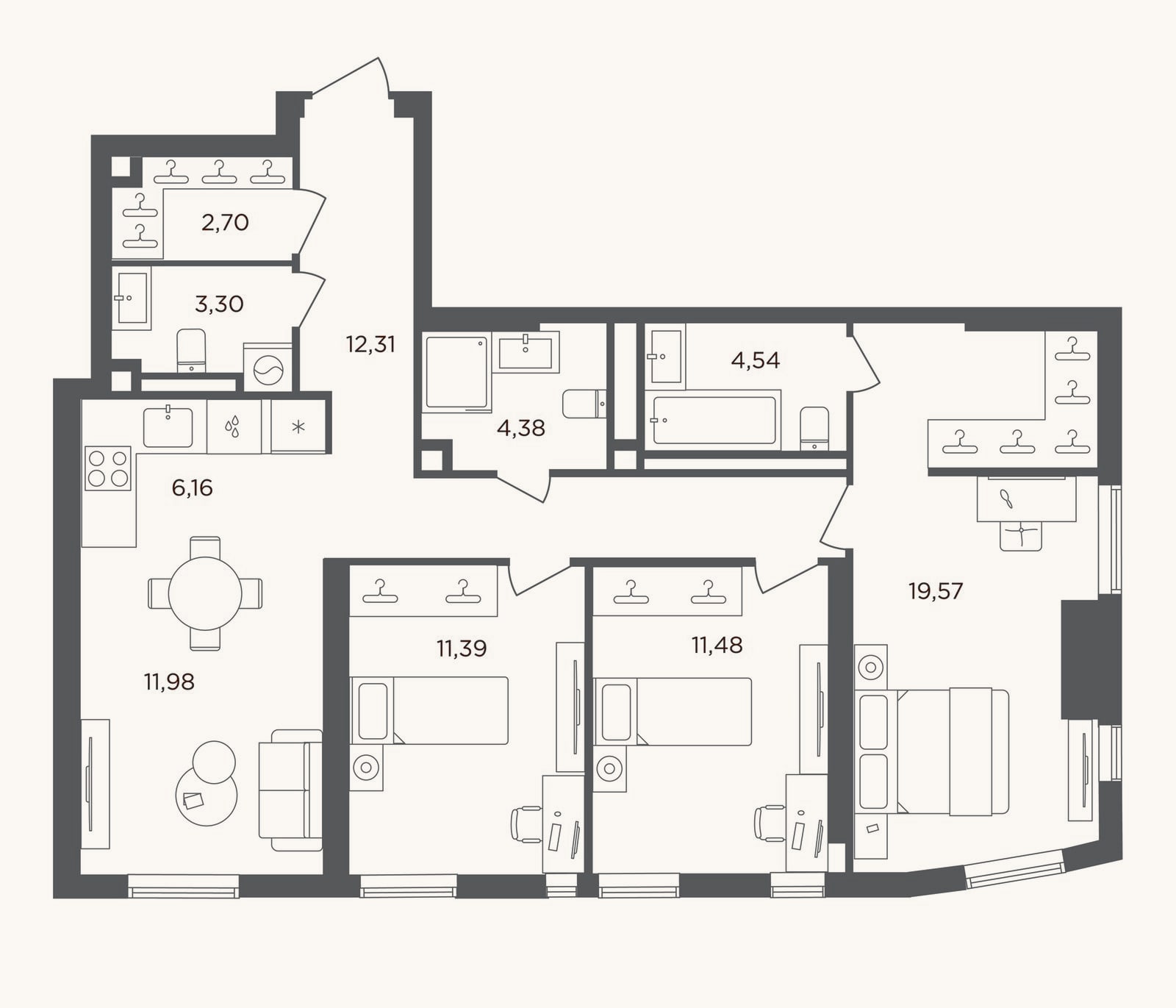 Планировка: 4+ к, 87,8 м²