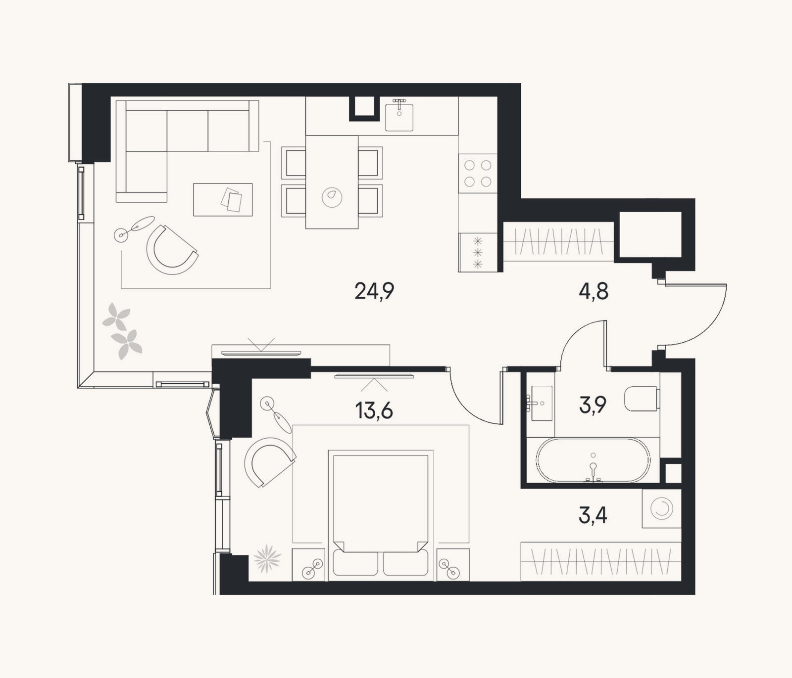 Планировка: 2-к, 50,6 м²