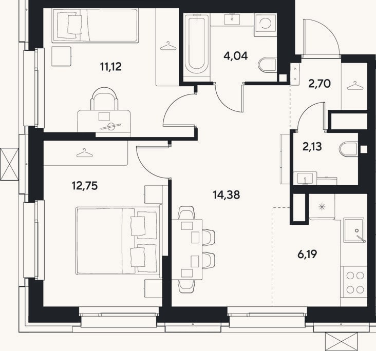 Планировка: 3-к, 53,3 м²