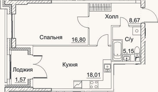 Планировка: 2-к, 48,6 м²