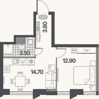Планировка: 2-к, 34,7 м²