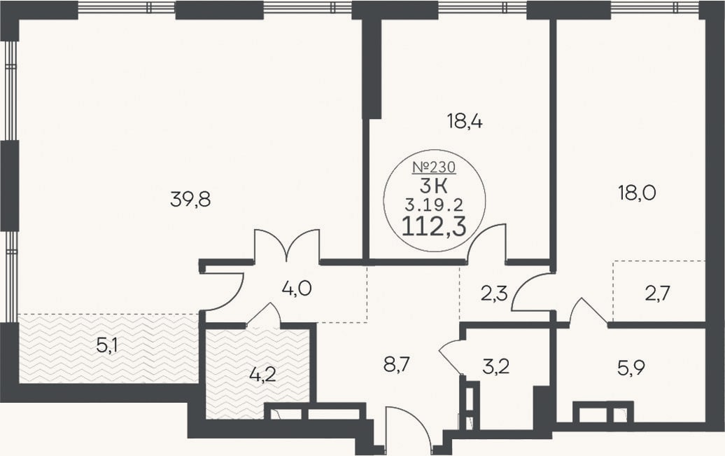 Планировка: 3-к, 112,3 м²