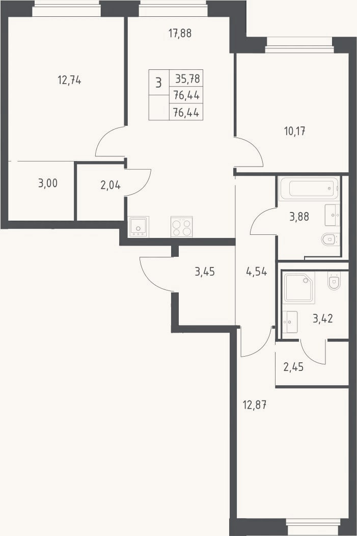 Планировка: 4+ к, 75,4 м²