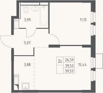 Планировка: 2-к, 39,5 м²