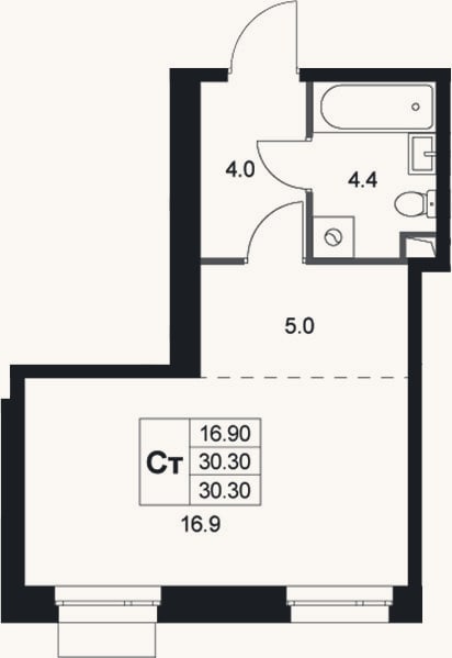 Планировка: Студия, 30,3 м²