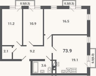 Планировка: 4+ к, 72,6 м²