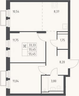 Планировка: 3-к, 55,5 м²