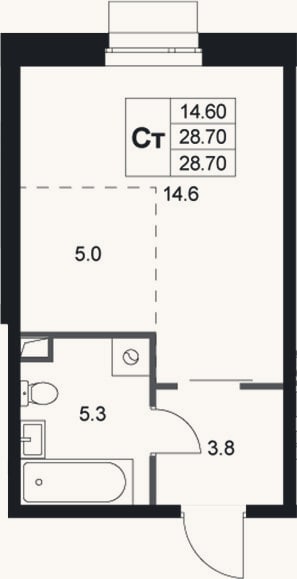 Планировка: Студия, 28,7 м²