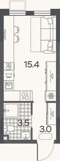 Планировка: Студия, 21,9 м²