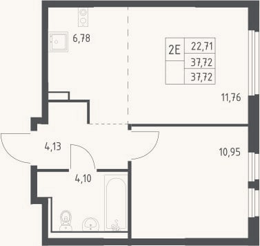 Планировка: 2-к, 37,7 м²