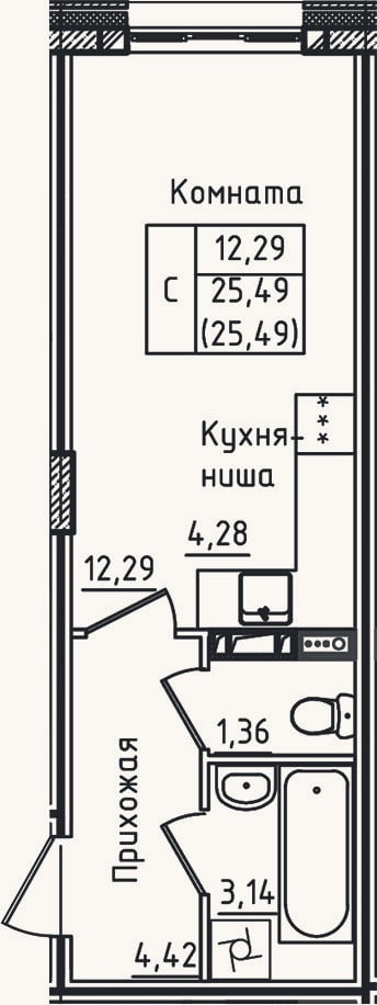 Планировка: Студия, 25,5 м²