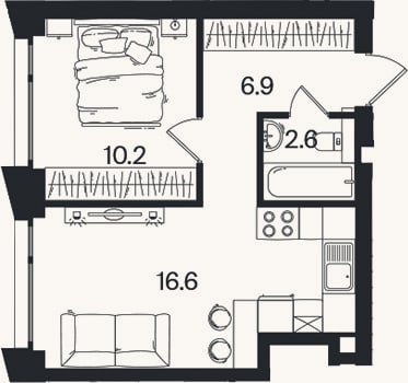 Планировка: 2-к, 36,3 м²