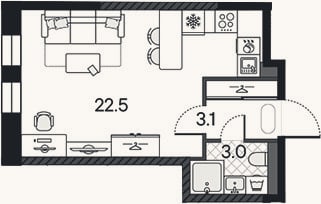 Планировка: Студия, 28,6 м²