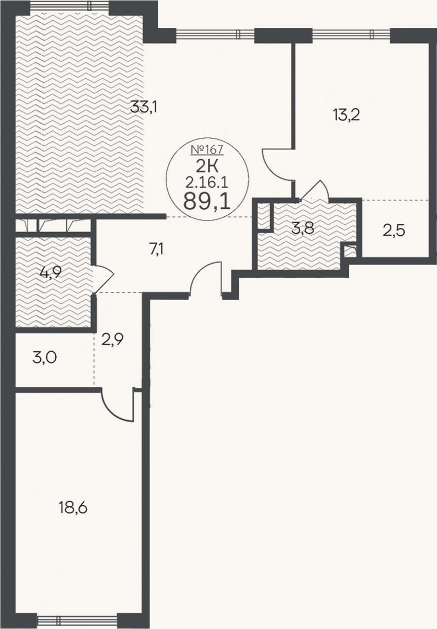Планировка: 3-к, 89,1 м²