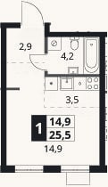 Планировка: Студия, 25,5 м²