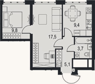 Планировка: 2-к, 45,5 м²