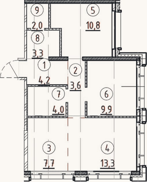 Планировка: 2-к, 58,8 м²