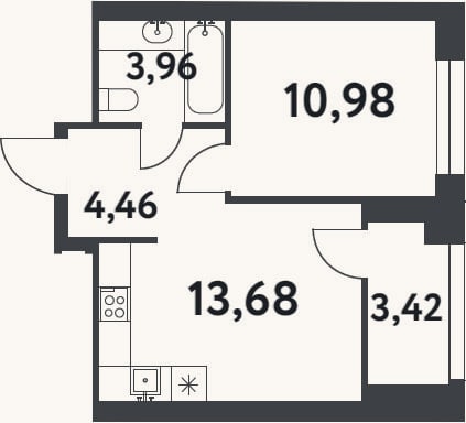 Планировка: 1-к, 33,1 м²