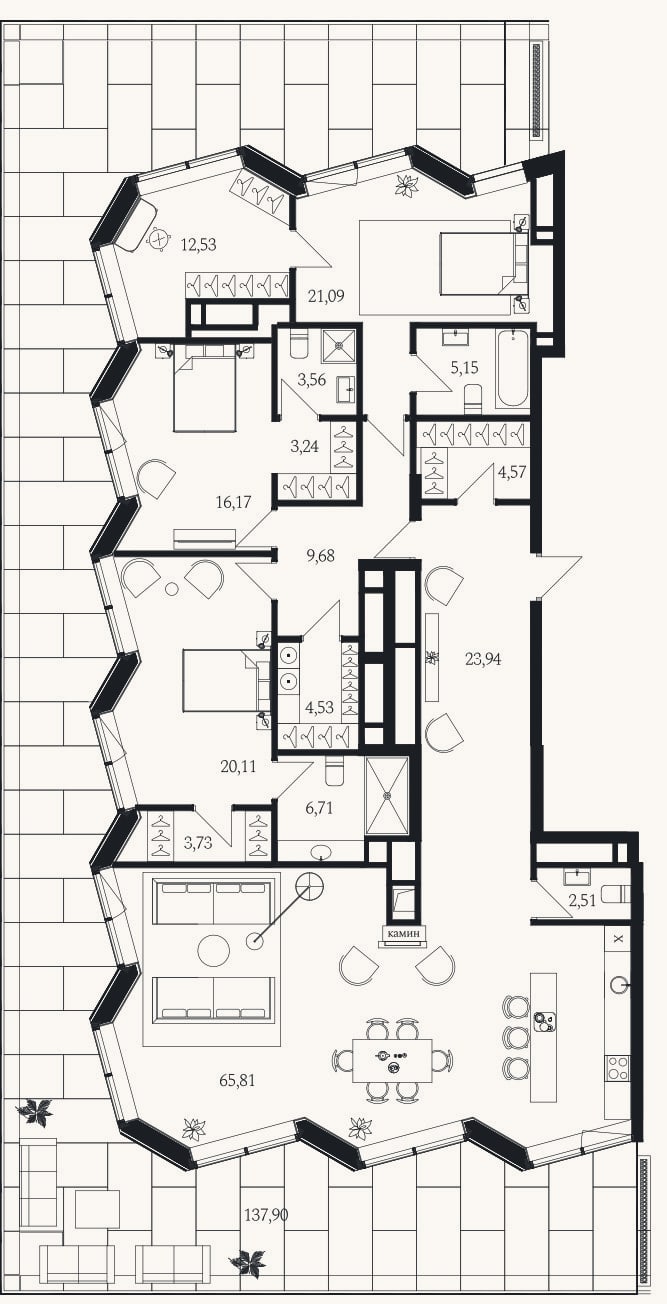 Планировка: 4+ к, 208,2 м²