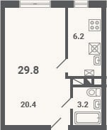 Планировка: 1-к, 29,8 м²