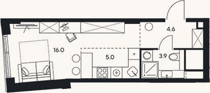 Планировка: Студия, 29,5 м²