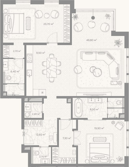 Планировка: 2-к, 145,5 м²