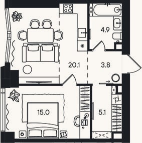 Планировка: 2-к, 48,9 м²