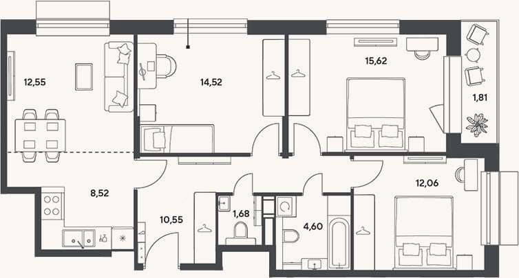 Планировка: 4+ к, 80,1 м²