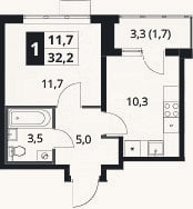 Планировка: 1-к, 30,5 м²