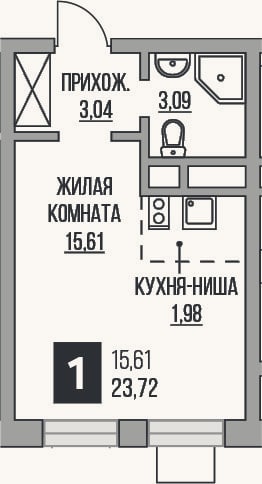 Планировка: Студия, 23,7 м²