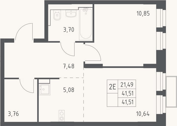 Планировка: 2-к, 41,5 м²