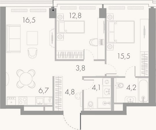 Планировка: 3-к, 68,4 м²