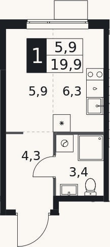Планировка: Студия, 19,9 м²