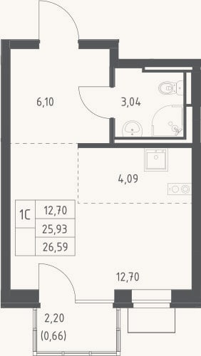 Планировка: Студия, 25,9 м²